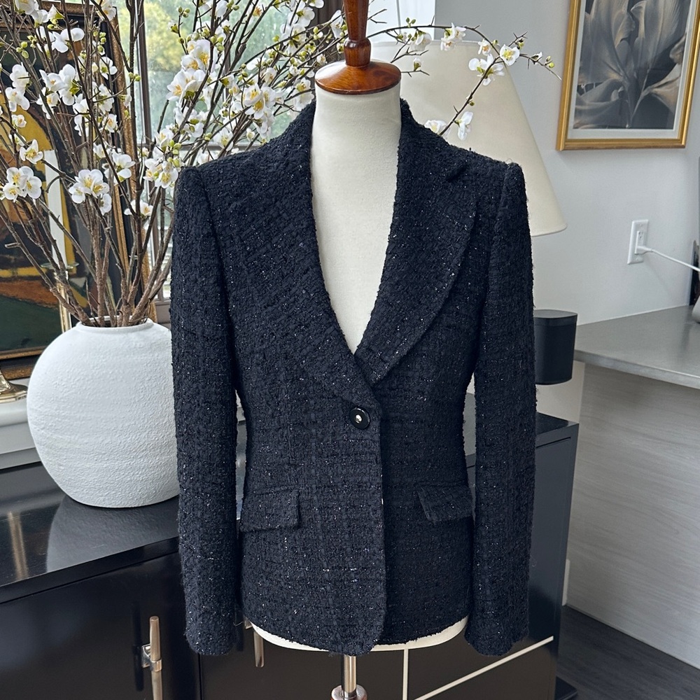 Armani Collezioni Black Bouclé Jacket with Metallic Black Thread Size 6